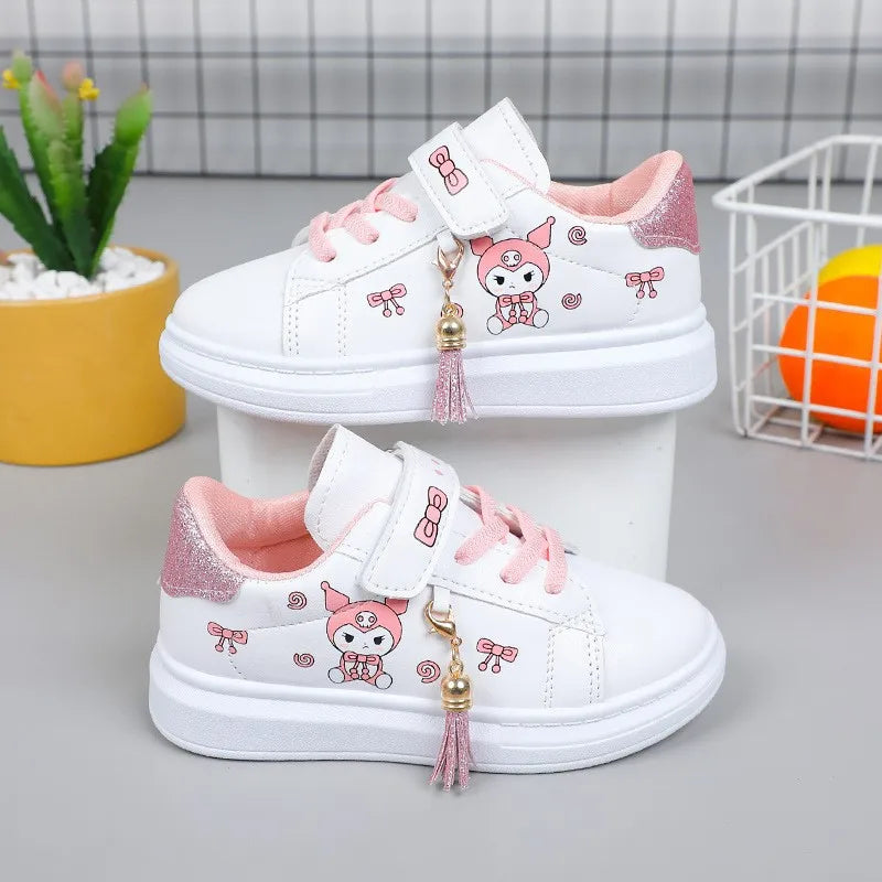 Sanrio Girls's Fashion Sneakers Kid's Anti-skid Casual Shoes Cartoon Anime Kuromi Thick Soles Shoes Children's Board Shoes