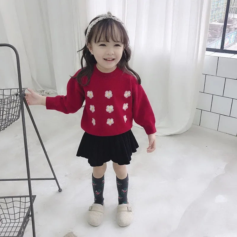 3 5 7 9 11 13 15  girls pleated short skirt  autumn fashion Korean version of children's baby winter knit children's dress skirt